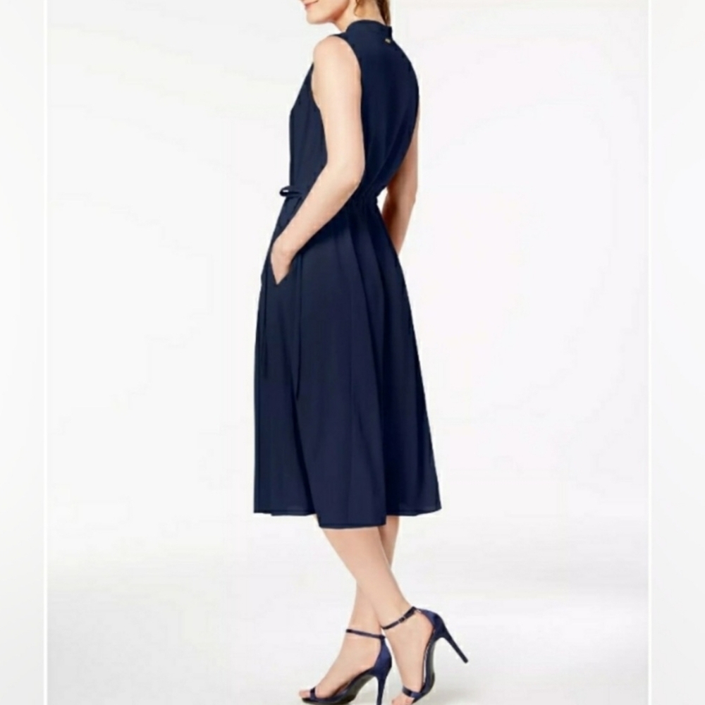 Anne Klein Navy Sleeveless Cinch Waist Dress - Picture 3 of 10